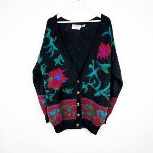 Vintage Oversized 90’s Hand Loomed Wool Knit Long Cardigan Sweater size Medium